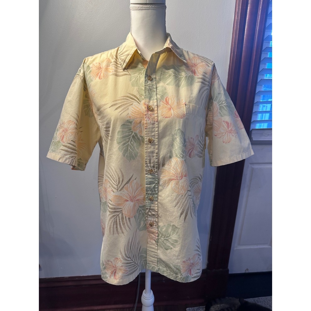 Cooke Street Honolulu Mens Medium Yellow Tropical Floral Cotton Aloha Shirt